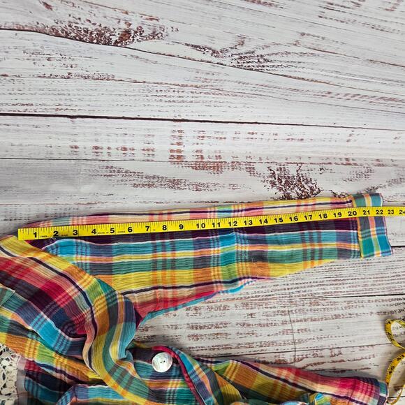Soft Surroundings Kona Shores Plaid Button Shirt Sz PS Lace Detail Rainbow Color - Picture 11 of 13